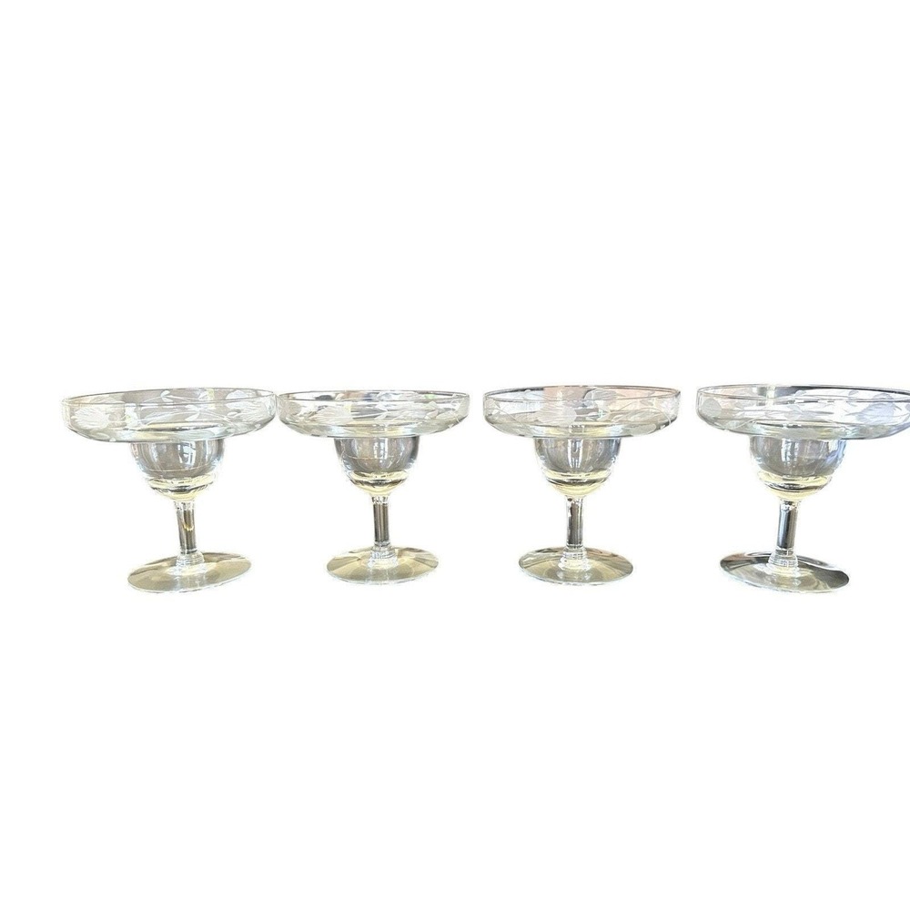 Set of 4 Vintage Princess House Heritage Etched Shrimp Cocktail Glass Insert EUC